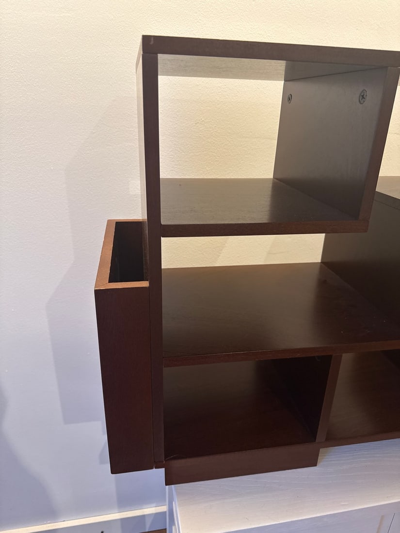 Modern Dark Wood Asymmetrical Bookshelf/Magazine Storage Stand - 2