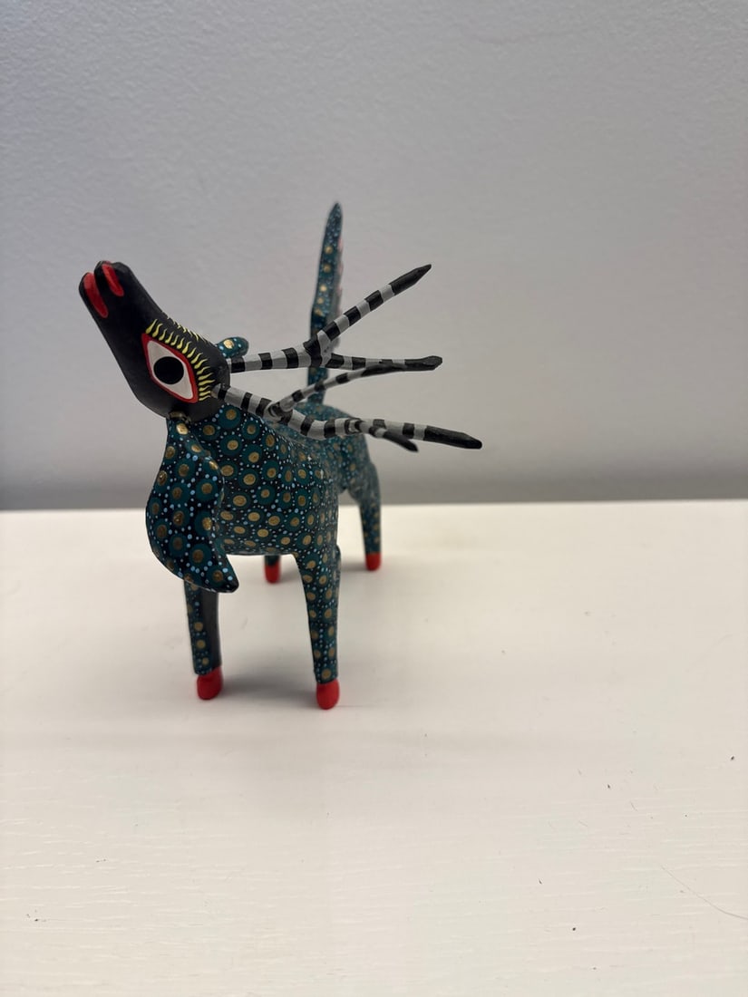 Mexican Folk Art Alebrijes and a Mayan Figure on Petrified Wood and Lidded Cazuela or Olla de Barro - 2