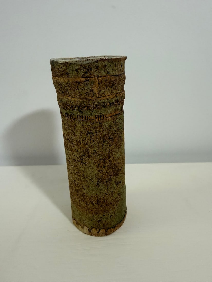 Trio of Brutalist Coral-Sand Cylindrical Vases, signed and dated, Donald Schnell - 8