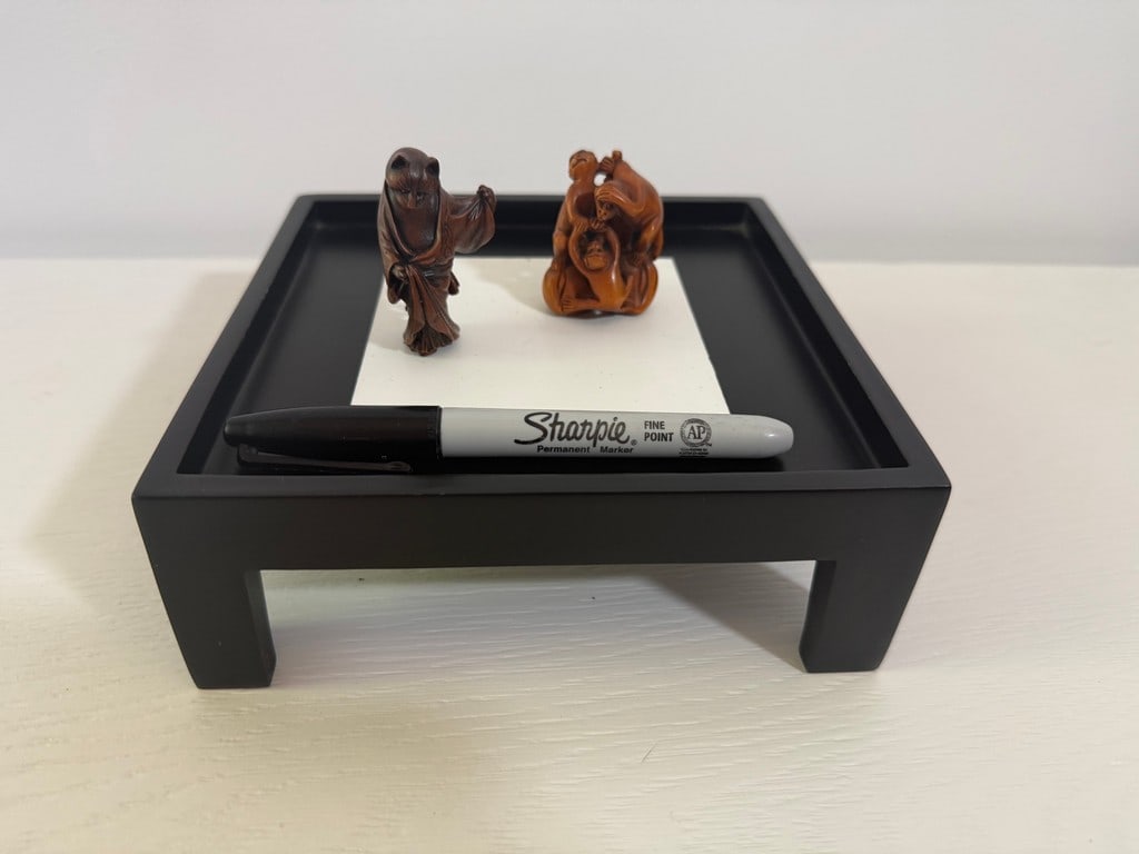 A Japanese Wood Netsuke: Anthropomorphic Bakeneko (Supernatural Cat) and A Signed 19th Century Bo... - 16