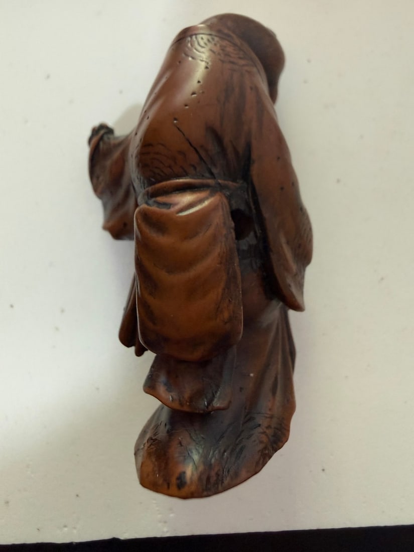 A Japanese Wood Netsuke: Anthropomorphic Bakeneko (Supernatural Cat) and A Signed 19th Century Bo... - 3