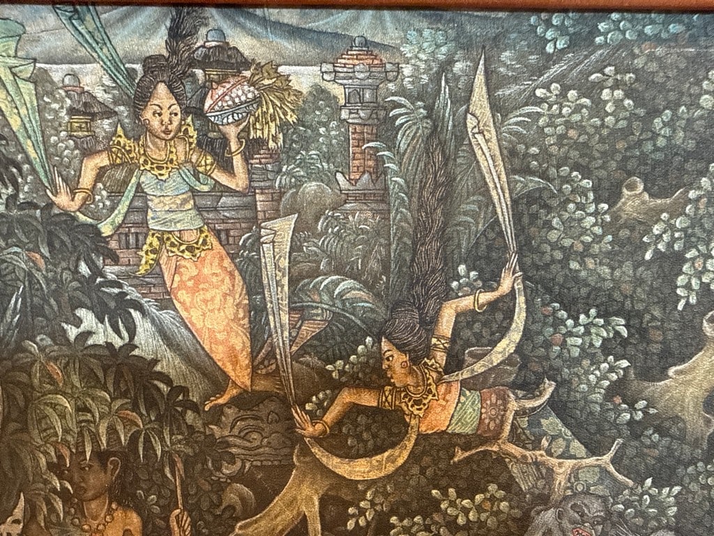 Signed W. Marie Ubud Batuan School, Balinese Painting on Textile, Framed and Matted - 3