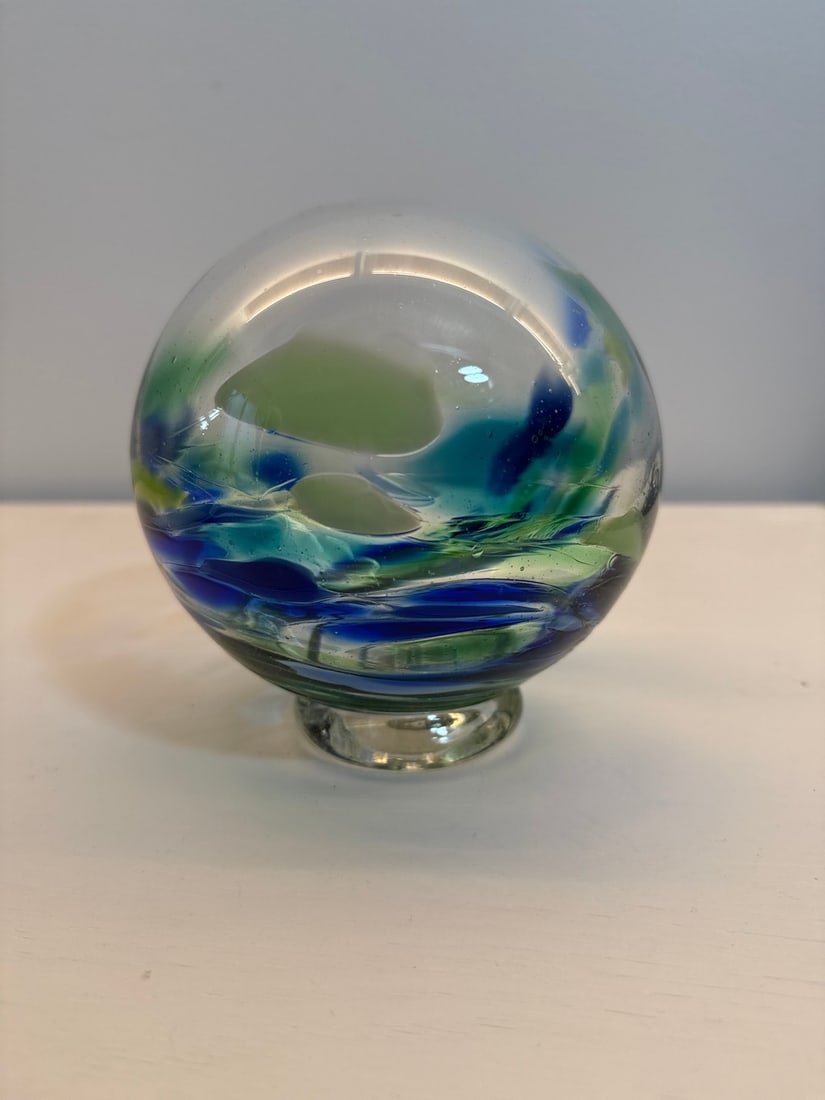Engraved Glass Fish Symbol Platter and "Finders Keepers" Glass Float - 4