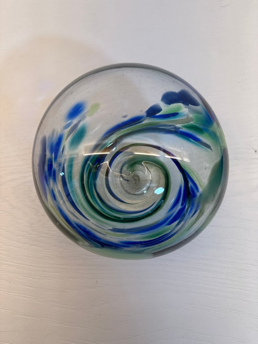 Engraved Glass Fish Symbol Platter and "Finders Keepers" Glass Float - 5