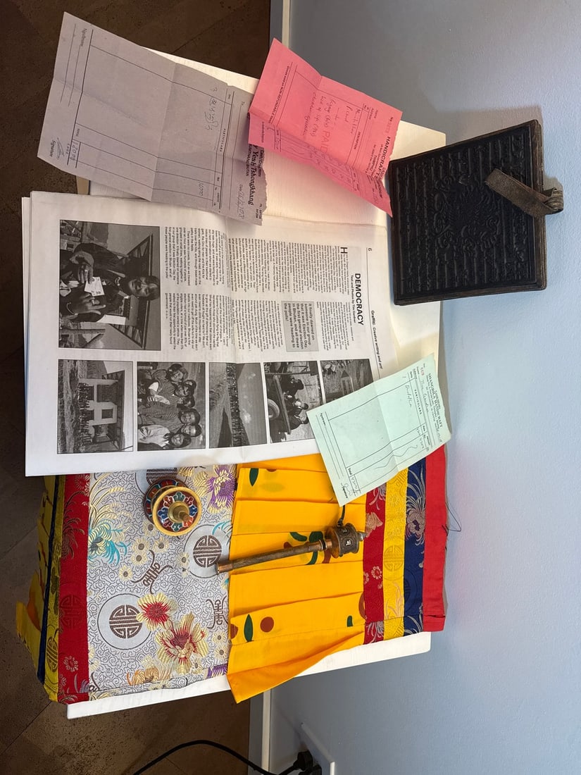 Bhutan Monastic Garment, Prayer Wheel, Block Print & Ephemera - 3