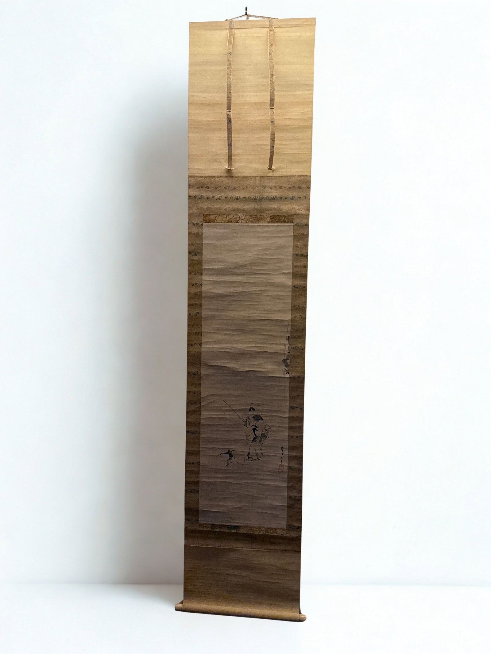 Hand-Painted Japanese Hanging Scroll (Kakejiku) in Ink on Paper with Calligraphy and Seal: Acquired post-WWII by a high-ranking US officer in Japan. The combination of the iconic "Sosen style" monkey, the high-quality Tsuge rods, and the documented post-war military provenance makes this a