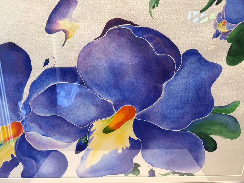Large-Scale Floral Bird Foot Violets Painting in Black Frame Signed by Artist Judy Smith - 2