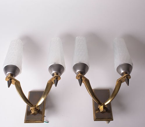 Second set Pair of Brass Sconces maison Lunel French mid century maison Arlus - 2