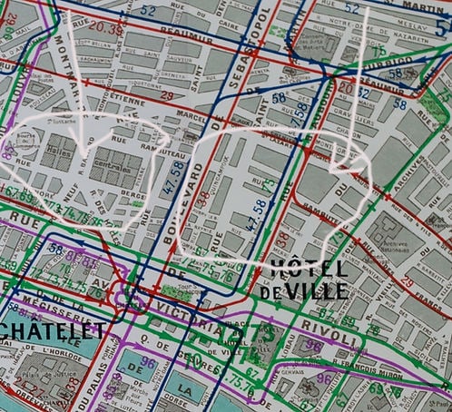 Large Paris bus stop RATP map with numbered lines 1963 Tarride - 4