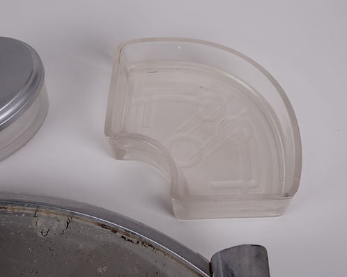 French art deco Metal serving Tray with Glass compartments - 2