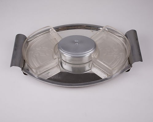 French art deco Metal serving Tray with Glass compartments - 4