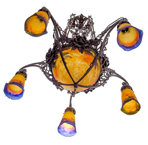 French Art-Deco marmoreal Chandelier Muller Freres grande verrerie de Croismar - 2