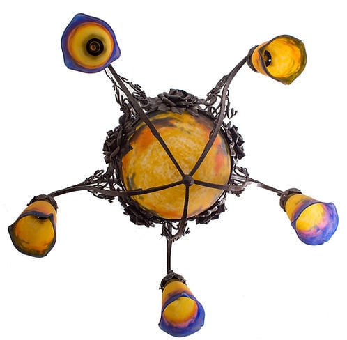 French Art-Deco marmoreal Chandelier Muller Freres grande verrerie de Croismar - 3