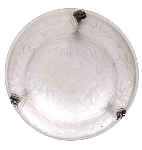 FRENCH ART DECO CHANDELIER white GLASS VERDUN daisy motive - 2