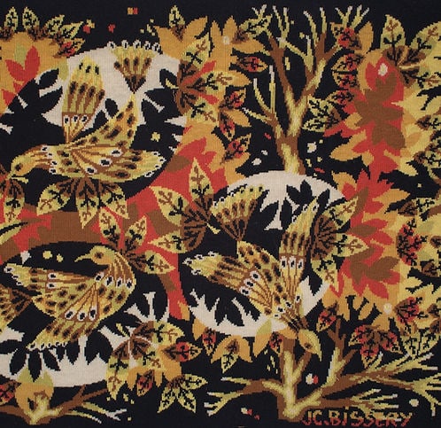 Bissery mid century wool tapestry modernist " Aurore " dawn Jacquard - 5