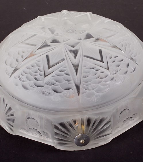Large FRENCH ART DECO CHANDELIER GLASS MULLER cubist motive - 4