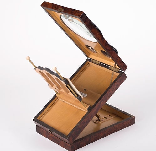 19 th .French Graphoscope stereoscope burl wood veener - 4