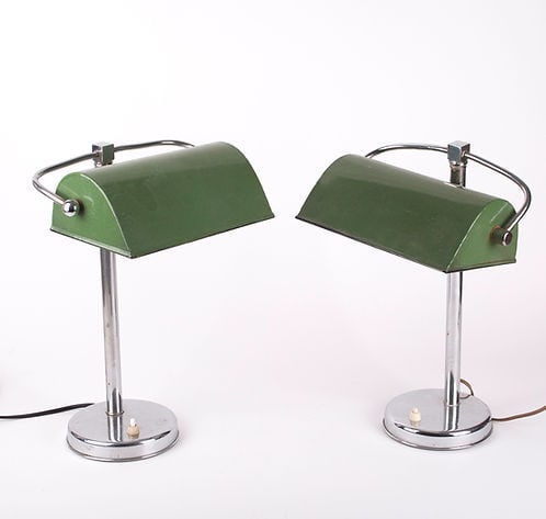 Pair of French Art Deco metal Desk lamp Monix Enamel globe (1 of 1)