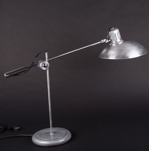 Pair French modernist mid century desk lamp André Lavigne Aluminor - 4