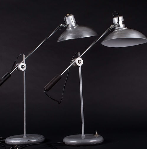 Pair French modernist mid century desk lamp André Lavigne Aluminor - 5