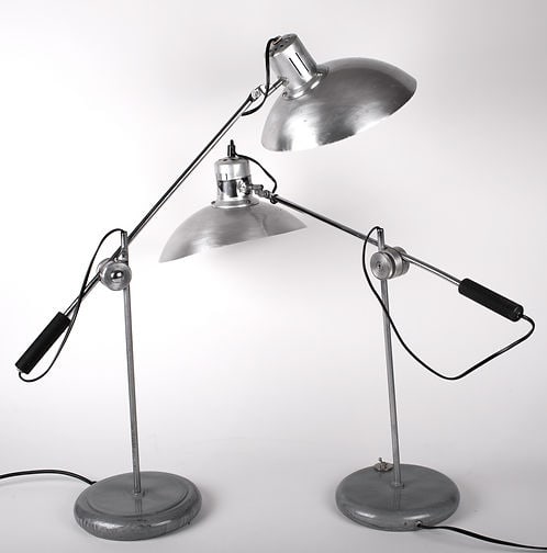 Pair French modernist mid century desk lamp André Lavigne Aluminor - 6