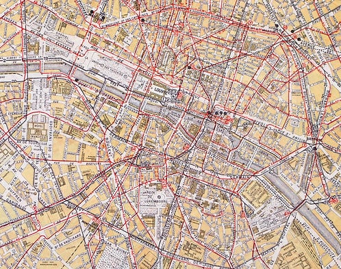 Large Paris Tramway/bus map lines 1920 Taride linen backing - 3