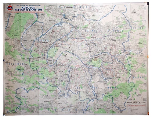 Large Paris bus stop RATP including surrounding suburb 1963 Tarride - 2