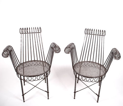 MATHIEU MATEGOT pair of metal armchair rigitulle cap d"ail French mid centu - 7