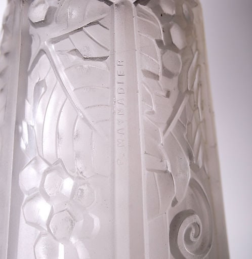 FRENCH Art-Deco Chandelier Manadier pressed glass 4 lights - 6