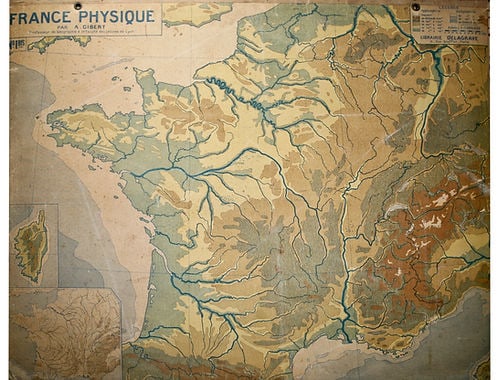 LARGE FRENCH SCHOOL Aid Geographic MAP OF FRANCE Art deco period 1930 Delagrave - 2