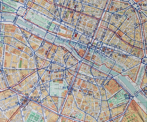 Paris bus stop map with numbered lines 1953 Tarride - 2