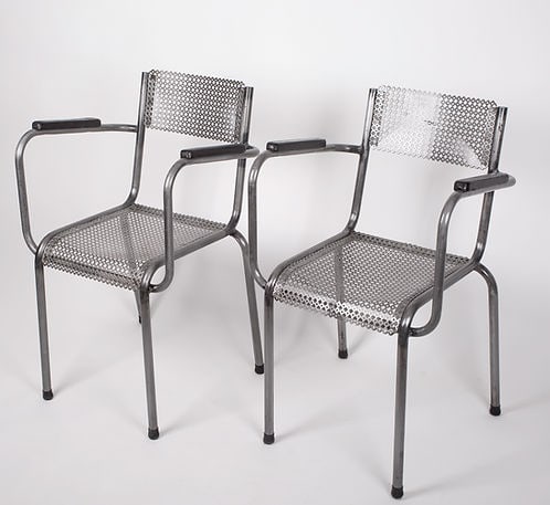 MATHIEU MATEGOT set of 4 metal armchair Cad rigitulle french mid century - 2