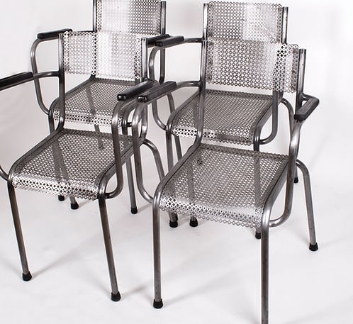 MATHIEU MATEGOT set of 4 metal armchair Cad rigitulle french mid century - 3