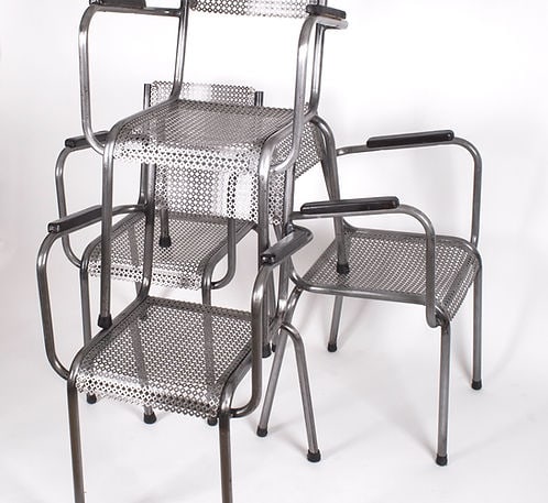 MATHIEU MATEGOT set of 4 metal armchair Cad rigitulle french mid century - 9