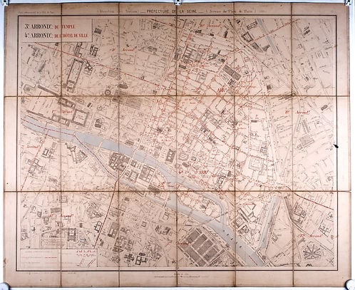 Paris detailed map of the 4 and 3 arrondissements 1885 Survey map (1 of 3)