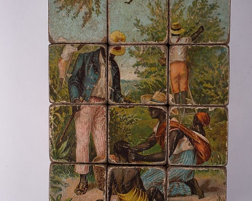 French wood cube puzzle chromolithography racially charge subject 19th. - 6