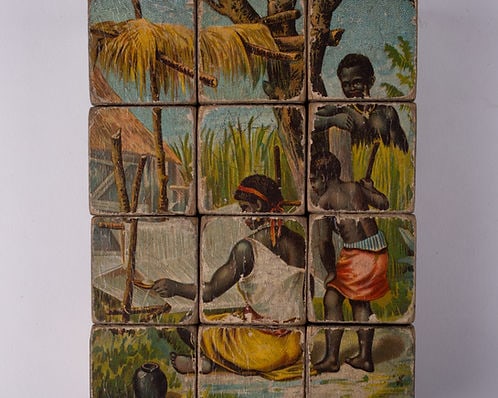 French wood cube puzzle chromolithography racially charge subject 19th. - 7