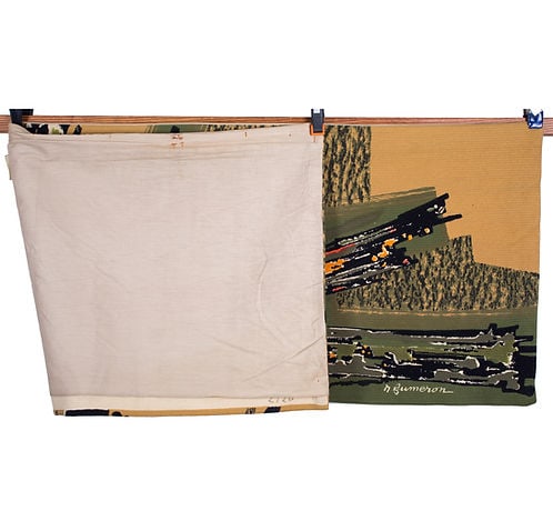 Long Fumeron tapestry Samourai wool fabric Robert Four signed - 2