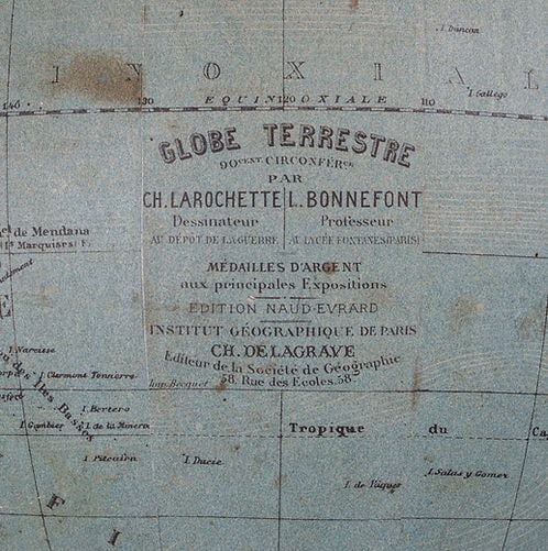 1860 DELAGRAVE FRENCH TERRESTRIAL ANTIQUE GLOBE 14 Bonnefont - 5