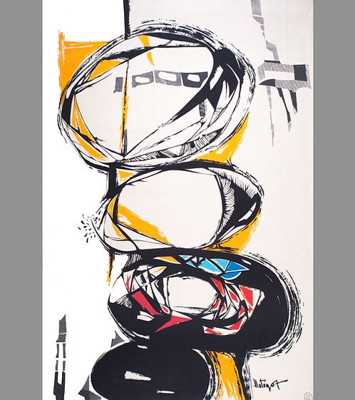 Mathieu Mategot tapestry Robert Four silk screened signed Totem - 2