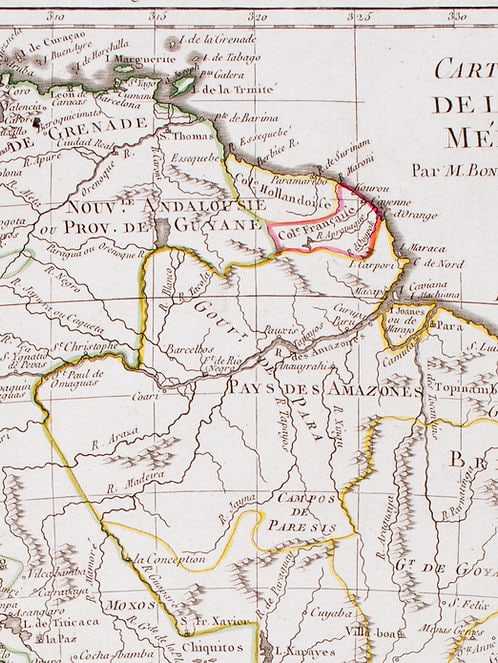 French map of South America published by Bonne 1781 - 2