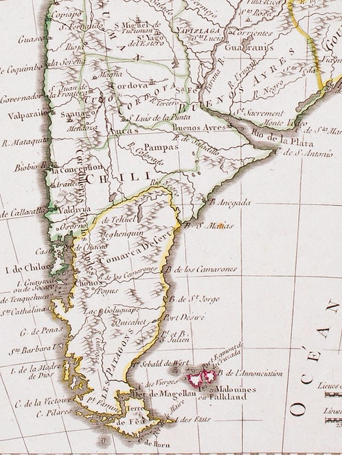 French map of South America published by Bonne 1781 - 3