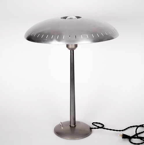 1950's Philips Desk Lamp designed by Louis Kalff Senior: While at Philips, Kalff helped define the overall color, material, and form choices for a variety of projects. He also designed advertisements, branding, exhibitions, lighting, and various other