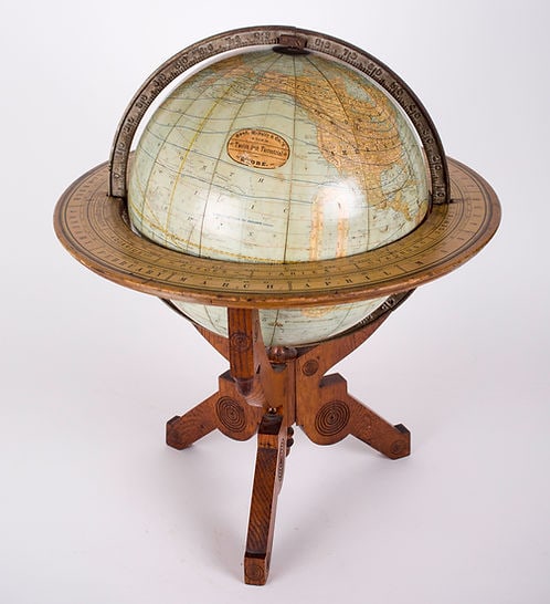 Rare eastlake base 12" TERRESTRIAL ANTIQUE GLOBE RAND MC NALLY 1891 - 6
