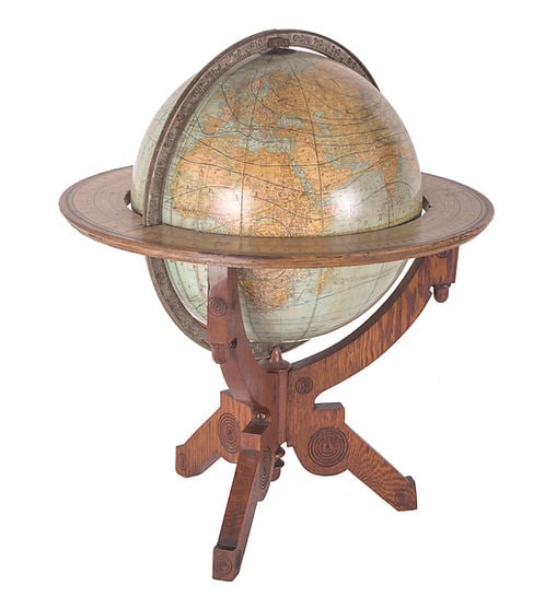 Rare eastlake base 12" TERRESTRIAL ANTIQUE GLOBE RAND MC NALLY 1891 - 7