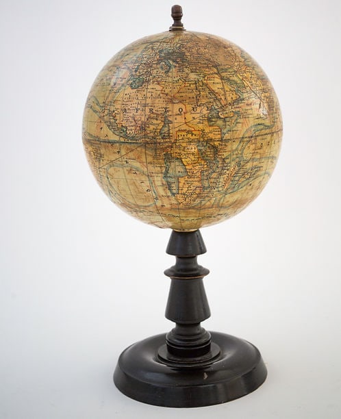 1880's 9 " ANTIQUE FRENCH TERRESTRIAL GLOBE Forest mappemonde: This 8 inches French globe is a "Forest " with an address in Paris , 17 rue de Buci ,this company was a School supply company at the turn of the 19th.century which disappeared in the early XX