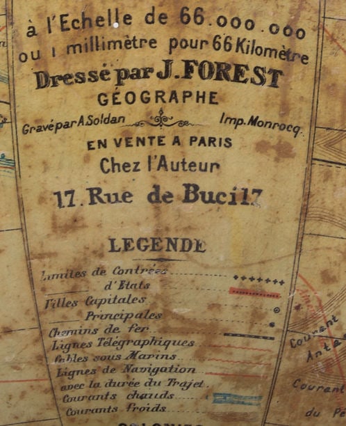 1880's 9 " ANTIQUE FRENCH TERRESTRIAL GLOBE Forest mappemonde - 6