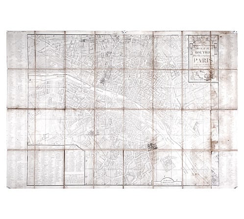 large French map of Paris plan routier de la Ville et faubourg 1785: Nouveau plan routier de la ville et des faubourgs de Paris, avec privilège du Roi, A Paris chez Alibert , seller and map maker during the late 18th to the early 19th century.; H.22 1/4 x W. 32 , 