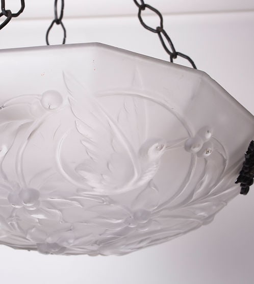 FRENCH ART DECO CHANDELIER GLASS MULLER birds motive - 4