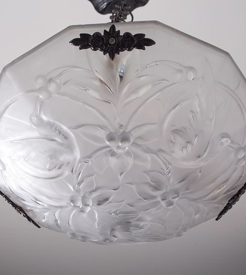 FRENCH ART DECO CHANDELIER GLASS MULLER birds motive - 5